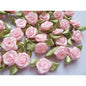 100 pcs Satin Ribbon Rose w/ Leaf - Pink