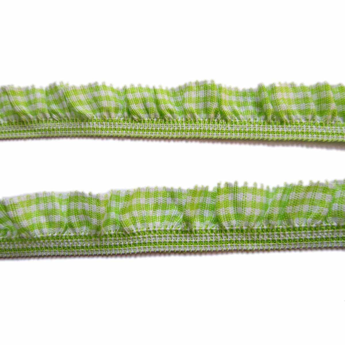 15 Yards Gingham Ruffle Elastic Ribbon Trim,3/4" Wide - Lime