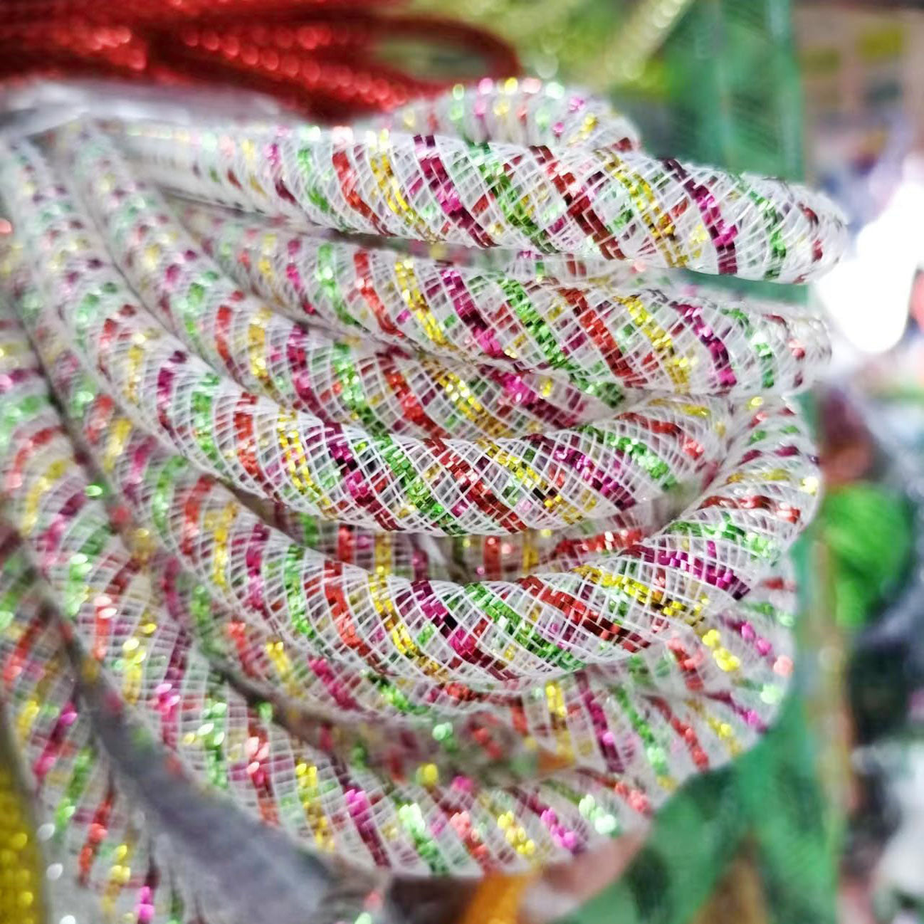 25 Yards Xmas Mesh Tube for Craft Deco 8mm 3/8-Inch