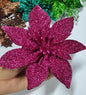 12 Glitter Poinsettia Flowers 6 Inch for Christmas Tree-U PCIK