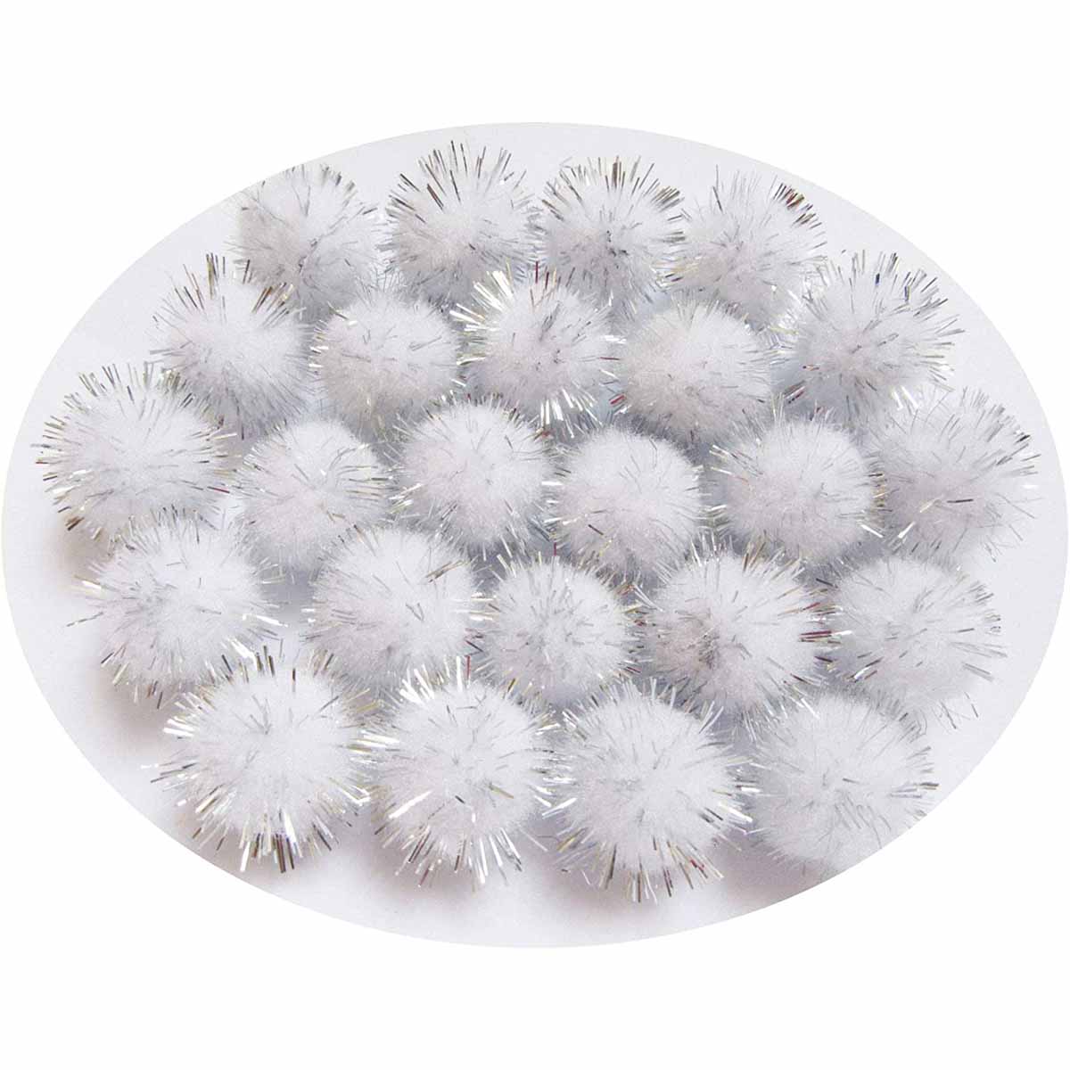 200pcs Glitter Tinsel Pom 5/8"(15mm) - Silver