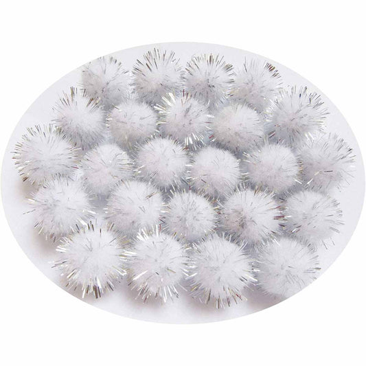 200pcs Glitter Tinsel Pom 5/8"(15mm) - Silver