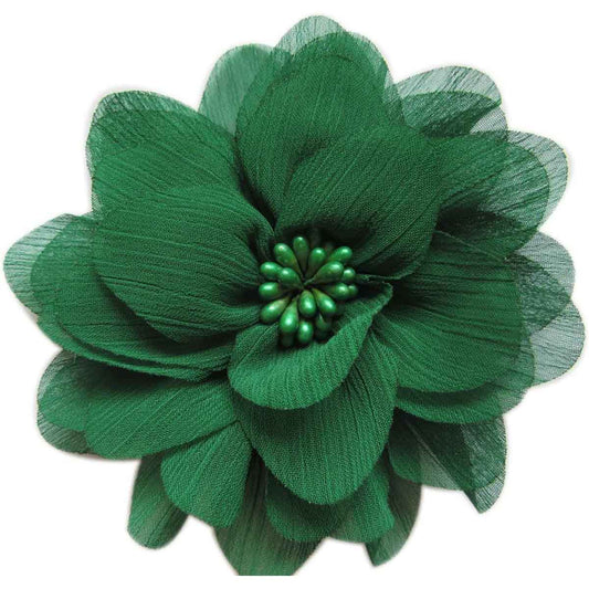 5pcs Large 4" Chiffon Beads 4D Flower - Dark Green