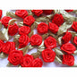 100 pcs Satin Ribbon Rose w/ Leaf - Red