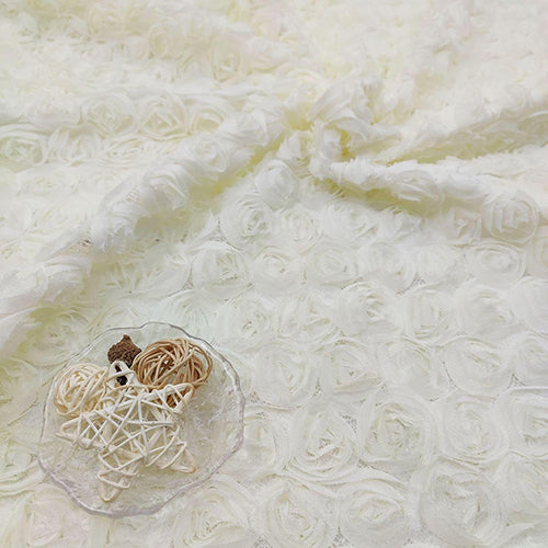 3D Rosette Flower Chiffon Fabric By the Yard 51 Inch-ivory
