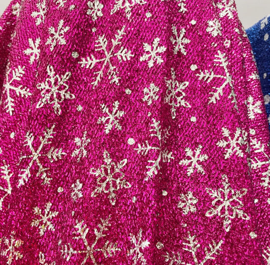Sparkling Tinsel Lurex Fabric by The yard Seasonal Fabric-Hot Pink Snowflake