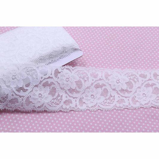 10 Yards Stretch Floral Lace Trim Ribbon 2.25"-Off White