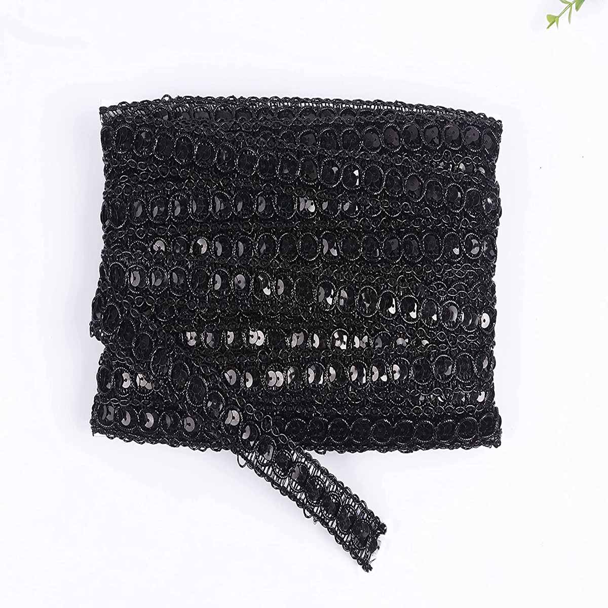20 Yards Trish Sequin Metallic Braid Trim 7/8 Inch - Black