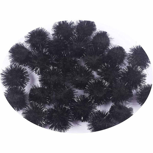200pcs Glitter Tinsel Pom Balls 20mm-U PICK - Black