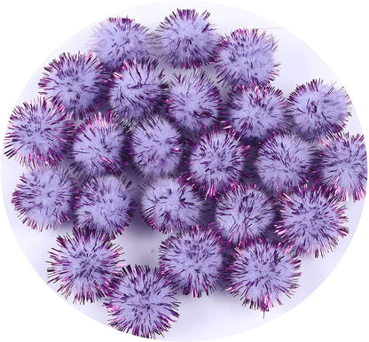 100pcs Glitter Tinsel Pom Balls 1" (25mm) - U Pick