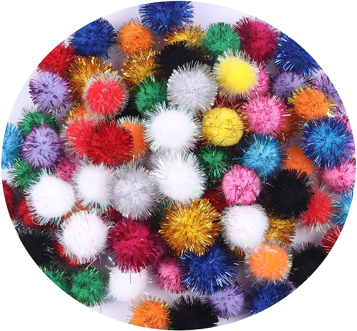100pcs Glitter Tinsel Pom Balls 1" (25mm) - U Pick