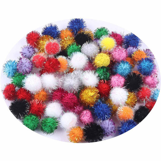 200pcs Glitter Tinsel Pom Balls 20mm-Mix