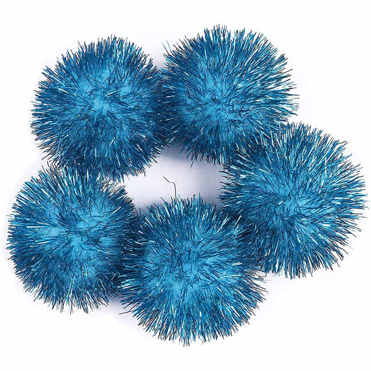 30pcs Glitter Tinsel Pom Balls 1.5" - Blue
