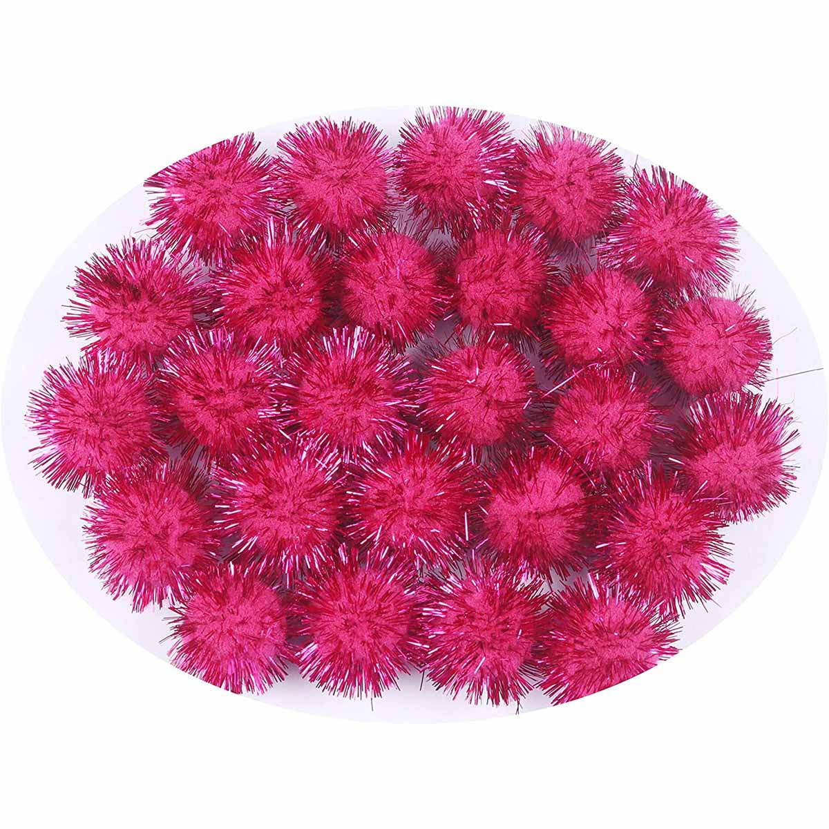 200pcs Glitter Tinsel Pom Balls 20mm-U PICK - Hot Pink