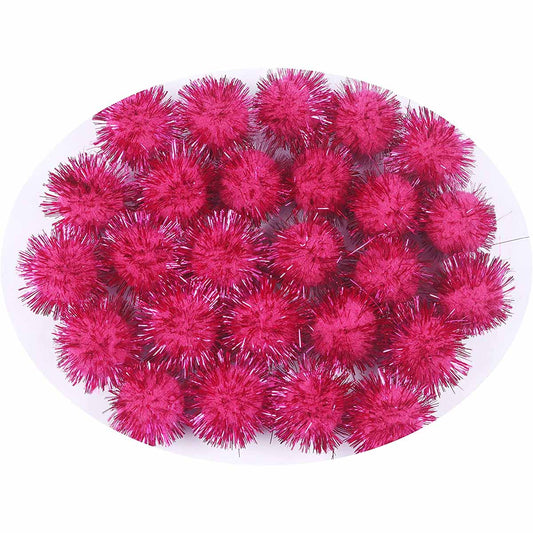 200pcs Glitter Tinsel Pom Balls 20mm-U PICK - Hot Pink