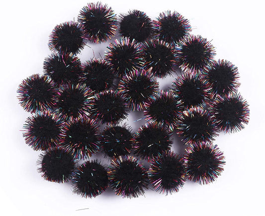 200pcs Glitter Tinsel Pom Balls 20mm-U PICK - Rainbow Black