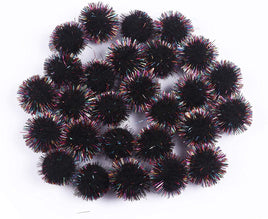 200pcs Glitter Tinsel Pom Balls 20mm-U PICK - Rainbow Black