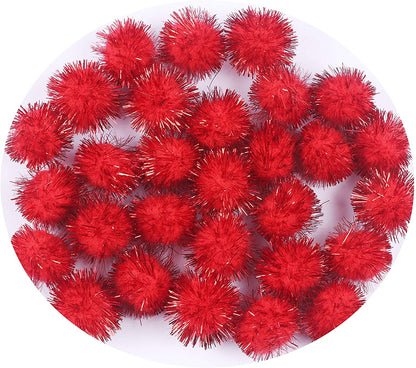100pcs Glitter Tinsel Pom Balls 1" (25mm) - U Pick