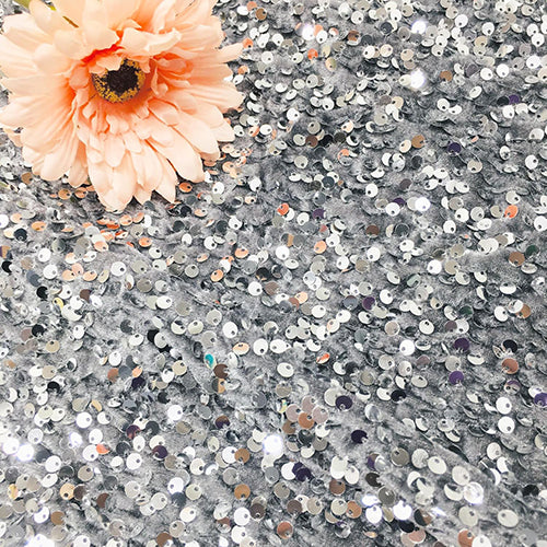 Velvet Sequins Stretch Fabric By The Yard 1 Yard Silver
