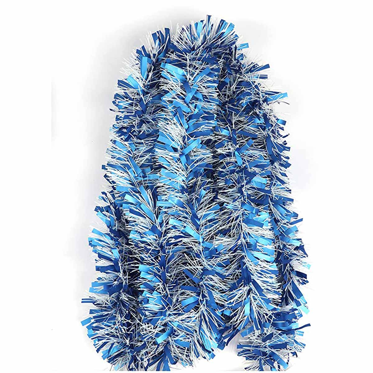 6 Yards Two-Color Metallic Tinsel Twist Garland,3.5" - Royal/White