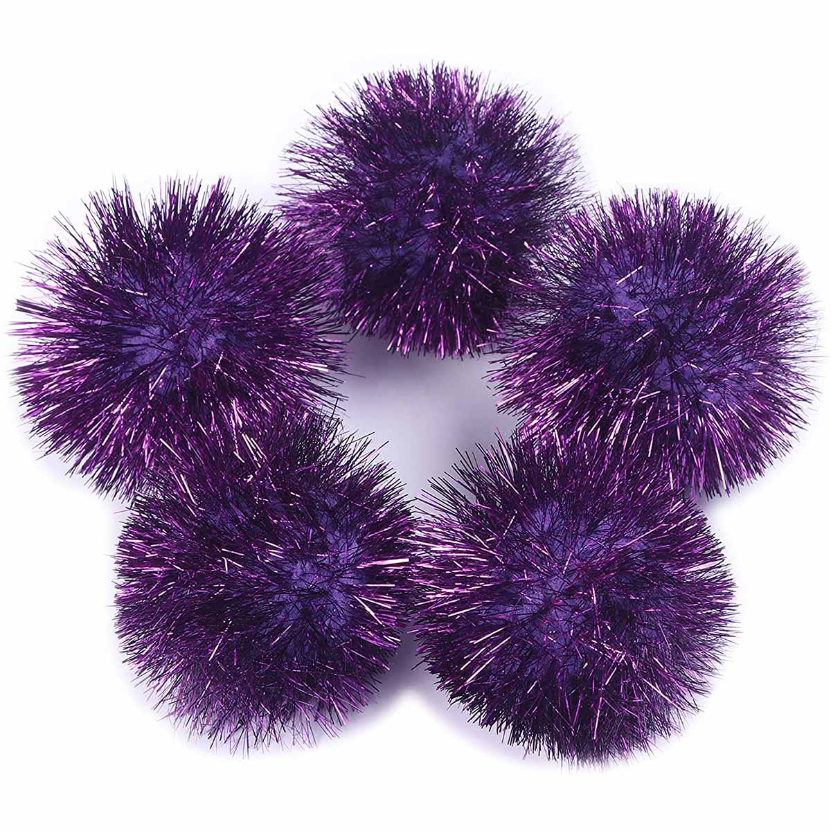 30 Glitter Tinsel Pom Poms（Inner Pom: 1.5" )- U Pick