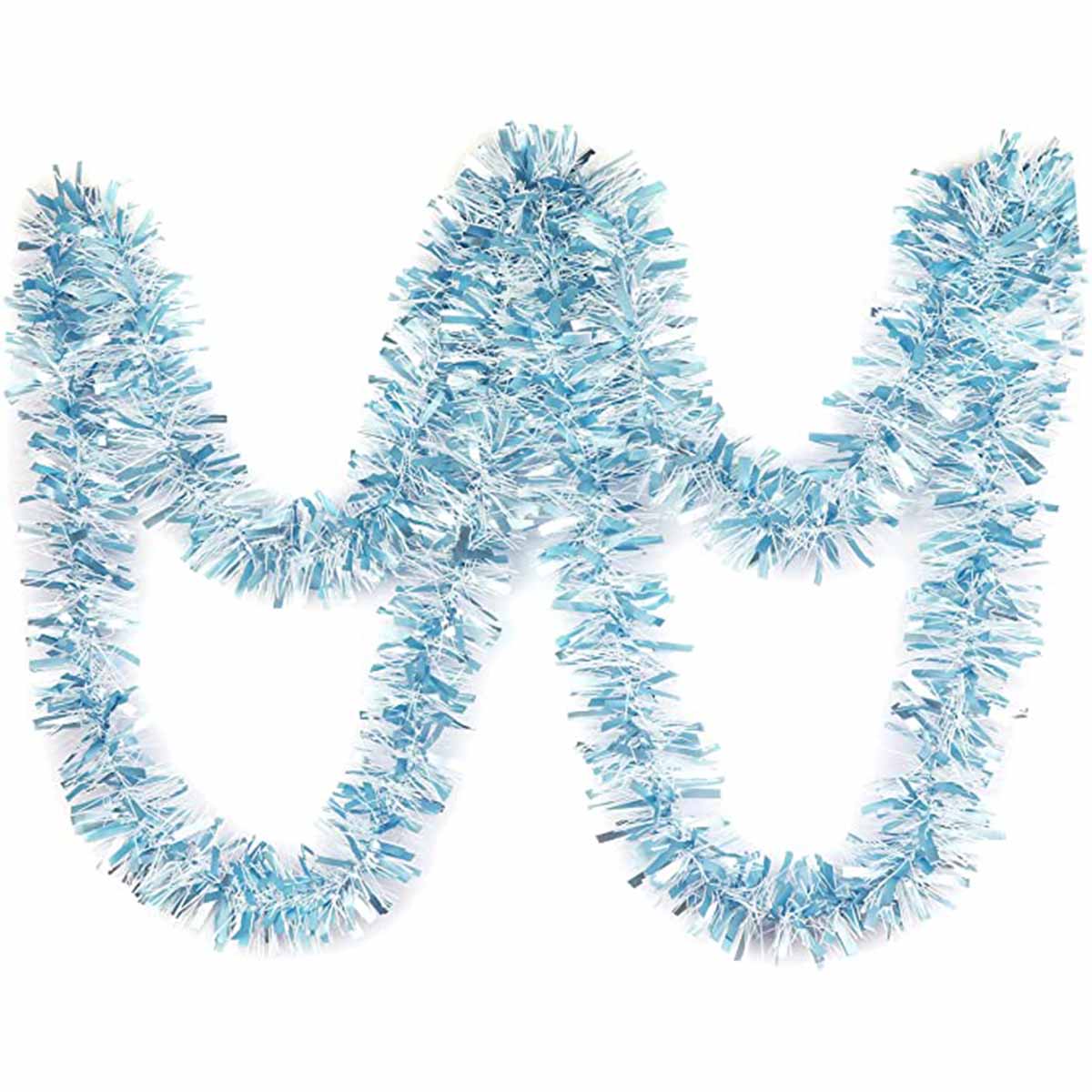 6 Yards Two-Color Metallic Tinsel Twist Garland,3.5" - Lt.blue/White