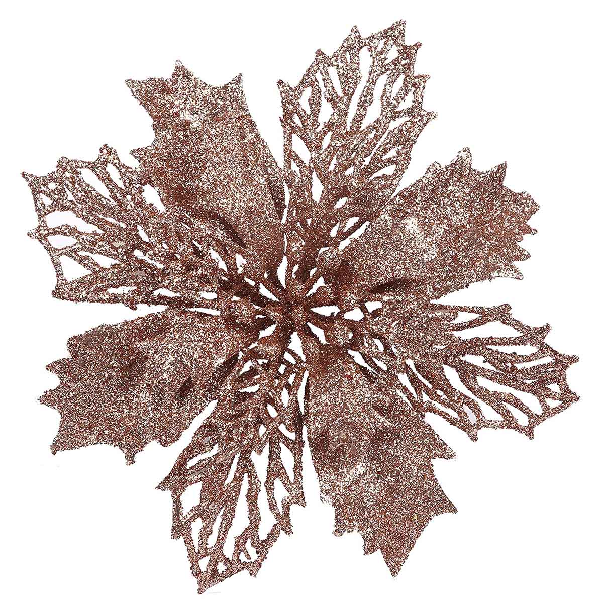 12pcs Glitter Poinsettia Flowers 6“-U PICK - Champagne