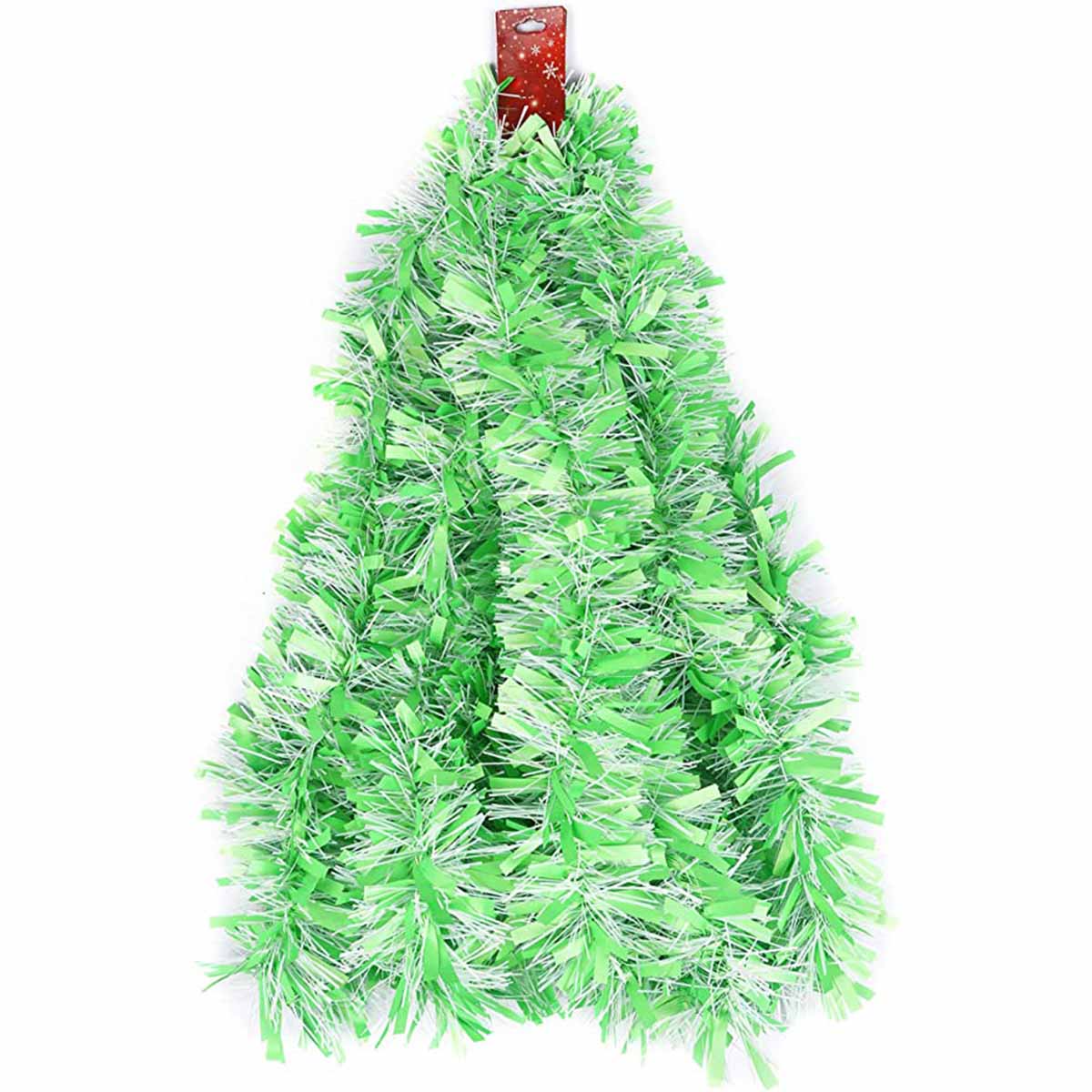 6 Yards Two-Color Metallic Tinsel Twist Garland,3.5" - Neon Green/White
