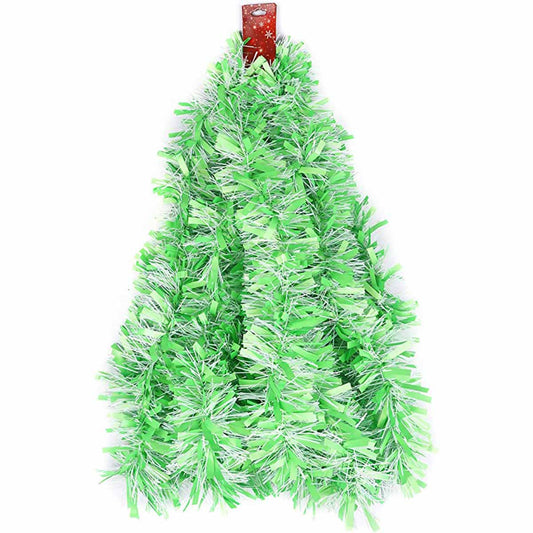 6 Yards Two-Color Metallic Tinsel Twist Garland,3.5" - Neon Green/White