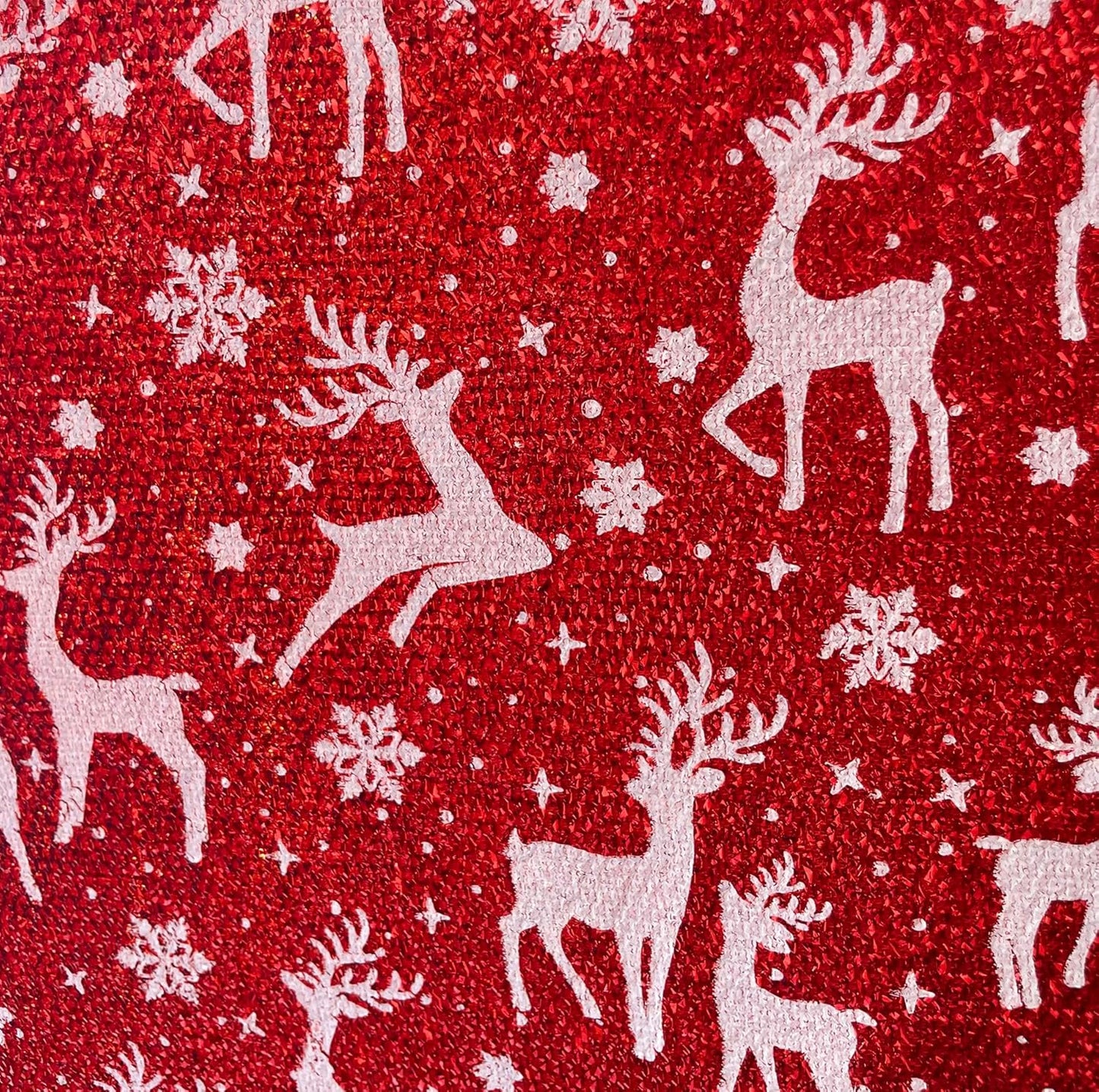 Sparkling Tinsel Lurex Fabric by The yard Seasonal Fabric-Red with Reindeer