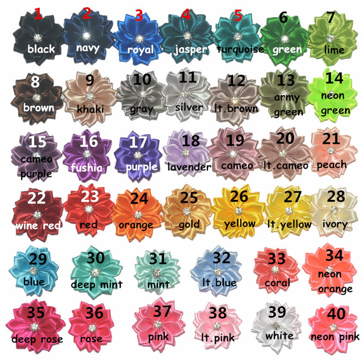 100 Pcs of 1.5" Satin Flower Rhinestone H0422-U  Pick