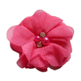 15pcs Sewn Winkle Chiffon Flower Rhinestone 3" - Hot Pink