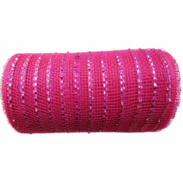 10 inch x 30 feet(10 Yards) Metallic Deco Poly Mesh Ribbon - Hot Pink