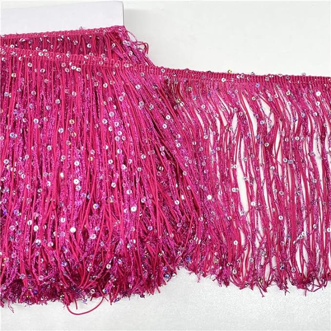 5 Yards Hoogram Sequin Chainette Tassel Fringe Trim 6 Inch