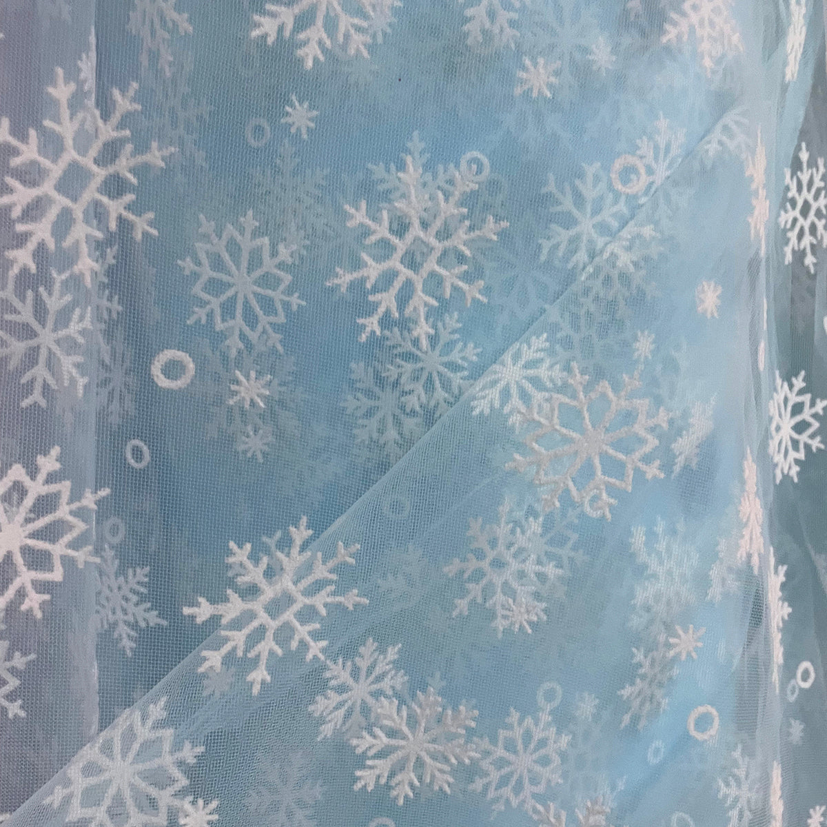 Tulle Mesh Snowflake Fabric Blue