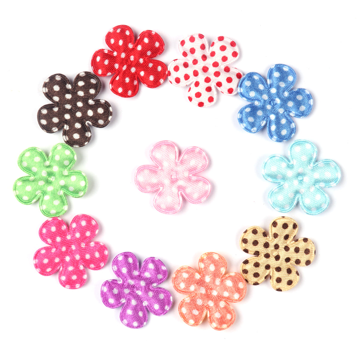 110pcs Padded Satin Flower Dots 1"- 11 Colors