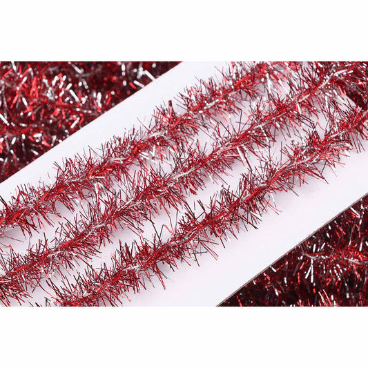 20y Skinny Metallic Christmas Tinsel Garland Ribbon,3/4" - Red/Silver