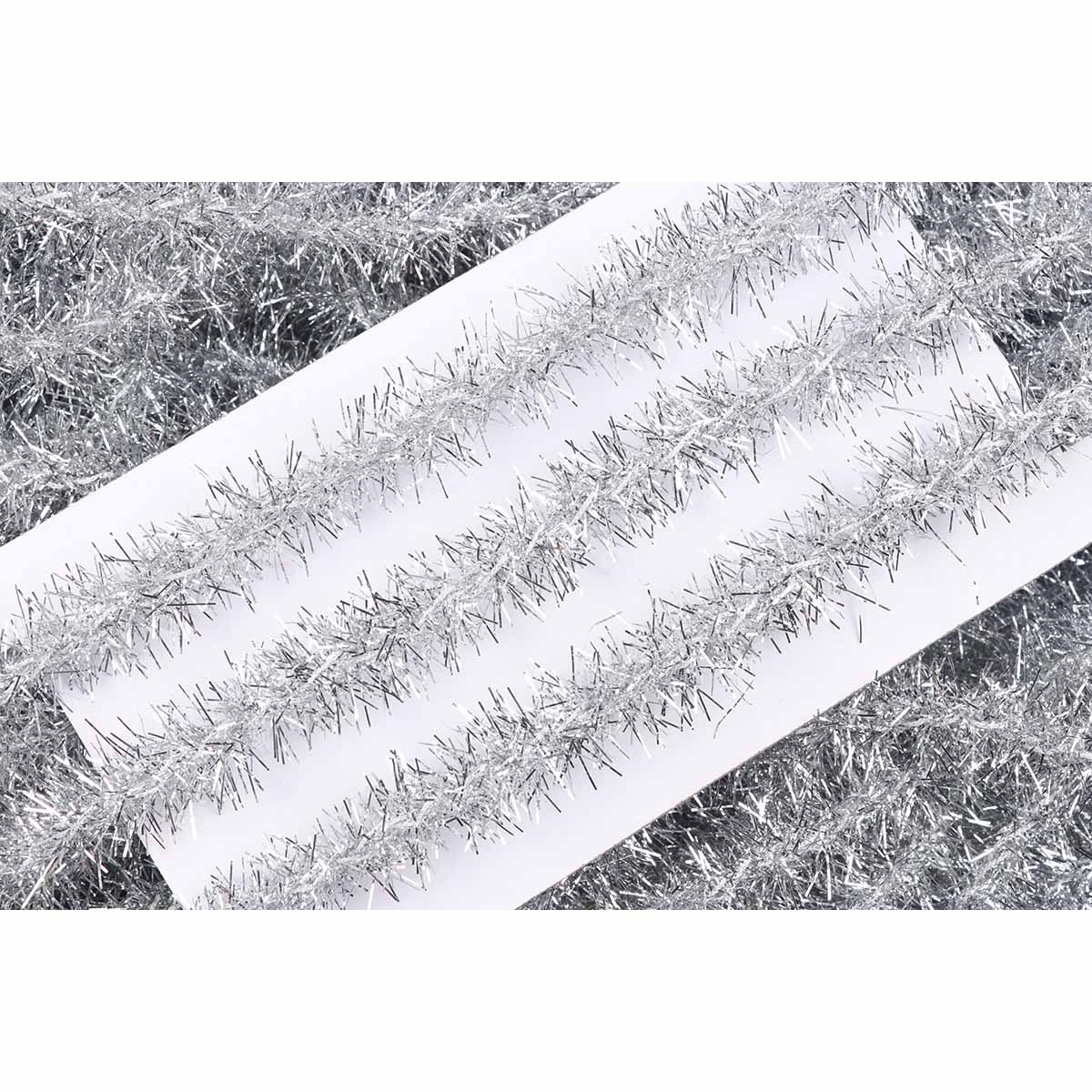 20 Yards Skinny Wired Tinsel Garland Ribbon,3/4" - Silver