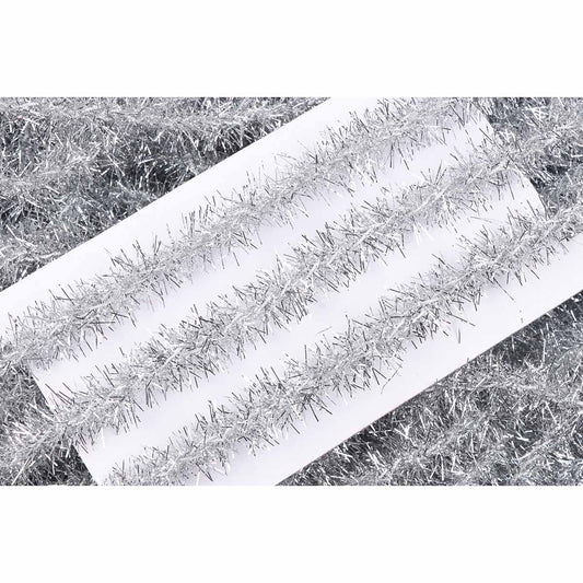 20y Skinny Metallic Christmas Tinsel Garland Ribbon,3/4" - Silver