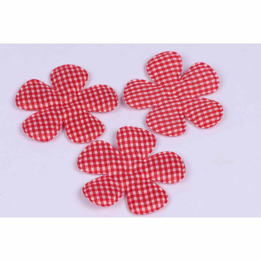 50 Padded Gingham Flower 2.5" - Red