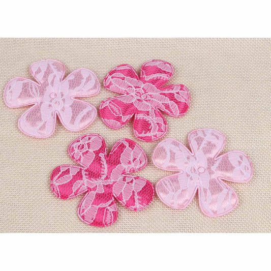40 Padded Lace Flower 2.5" - Pink/Hot Pink