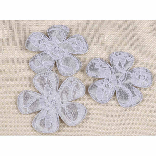 40 Padded Lace Flower 2.5" - Silver