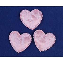 50 Padded Lace Heart Appliques 1.5"-Pink