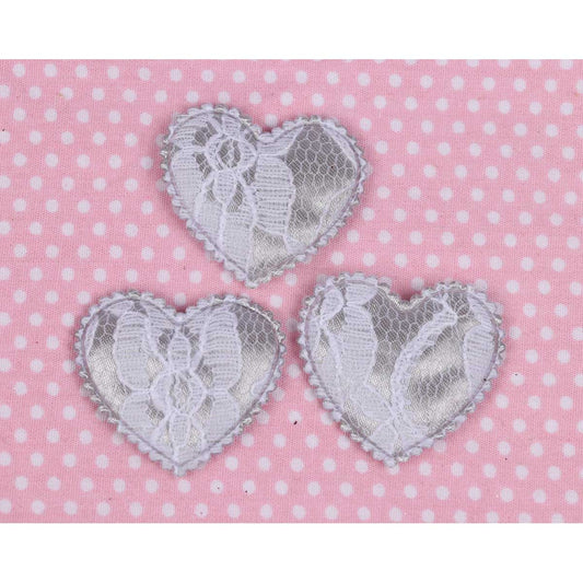50 Padded Lace Heart Appliques 1.5"-Grey