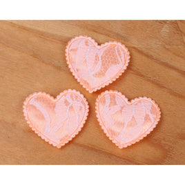 50 Padded Lace Heart Appliques 1.5"-Peach