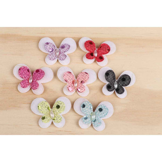 35 Padded Felt/Sequin Butterfly Applique -7 Colors