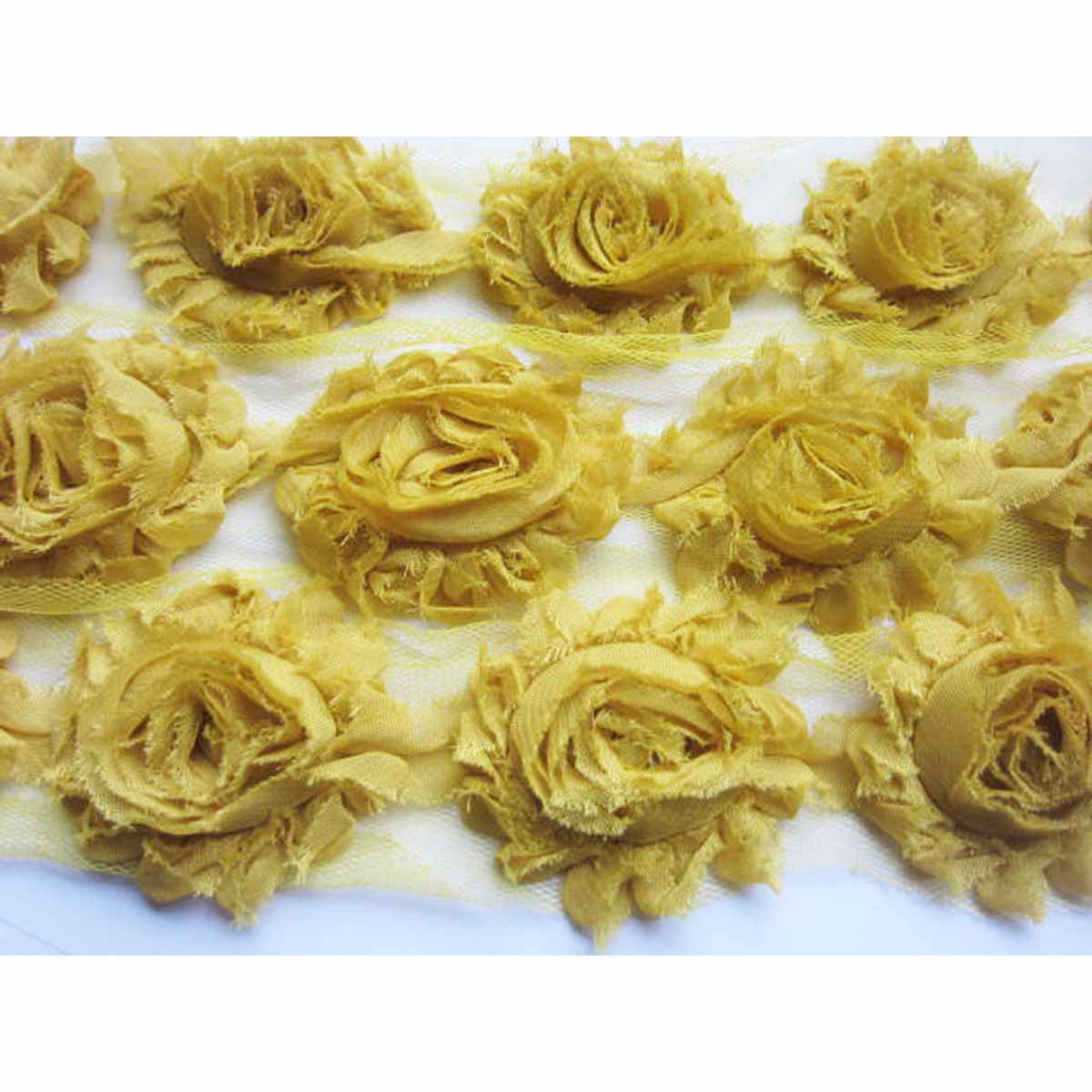 *One Roll* 7 YARD Shabby Chiffon Flower 2.5"-U PICK - Mustard Yellow