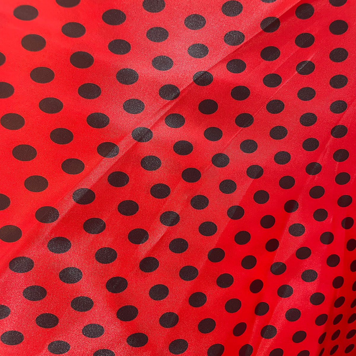 Polka Dots Prints Satin Fabric-Red/Black