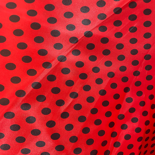 Polka Dots Prints Satin Fabric-Red/Black