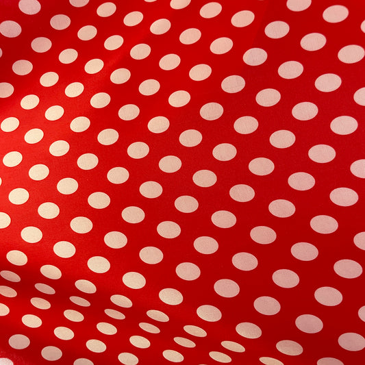 Polka Dots Prints Satin Fabric-Red/White